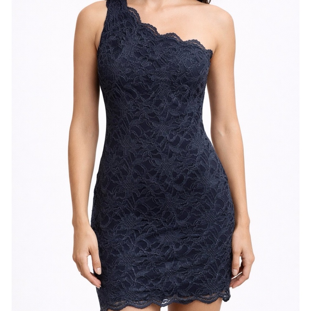 Morgan & co 1/2 one shoulder lace navy glitter dress